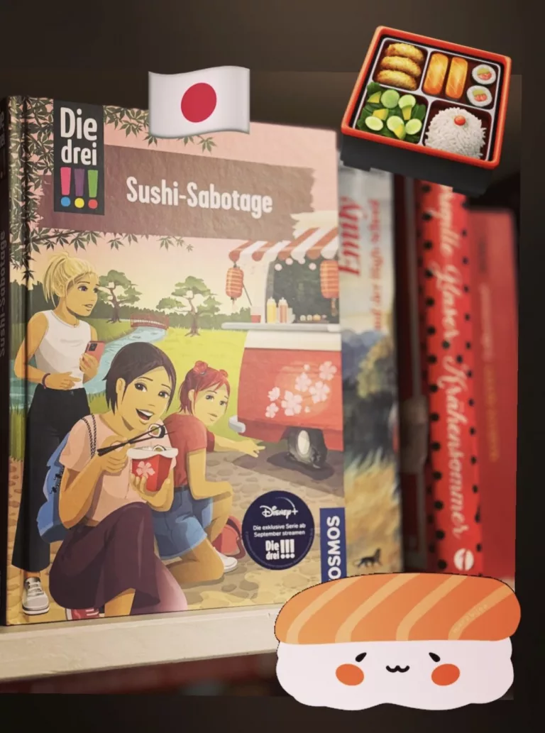 Buchcover mit den drei !!! die gerade Sushi essen