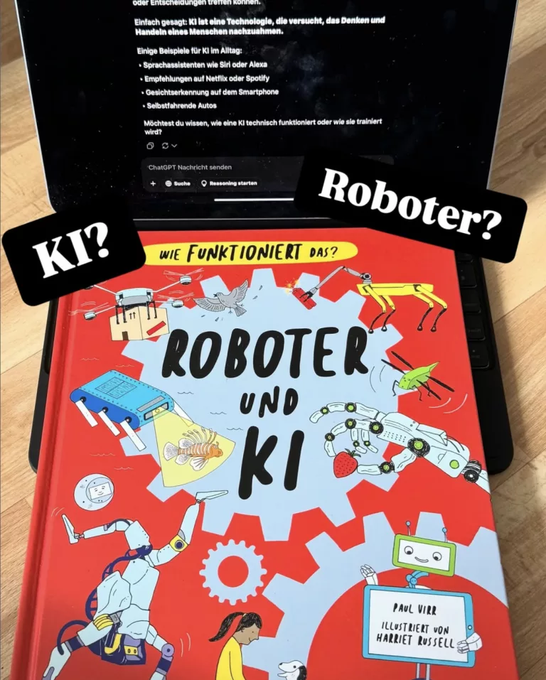 Das Cover zeigt eine Roboterhand, einen Hunderoboter, eine Drone und einen menschlichen Roboter der Handstand macht.